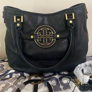Tory Burch Black Pebble Leather AMANDA Shoulder/Crossbody Large Bag